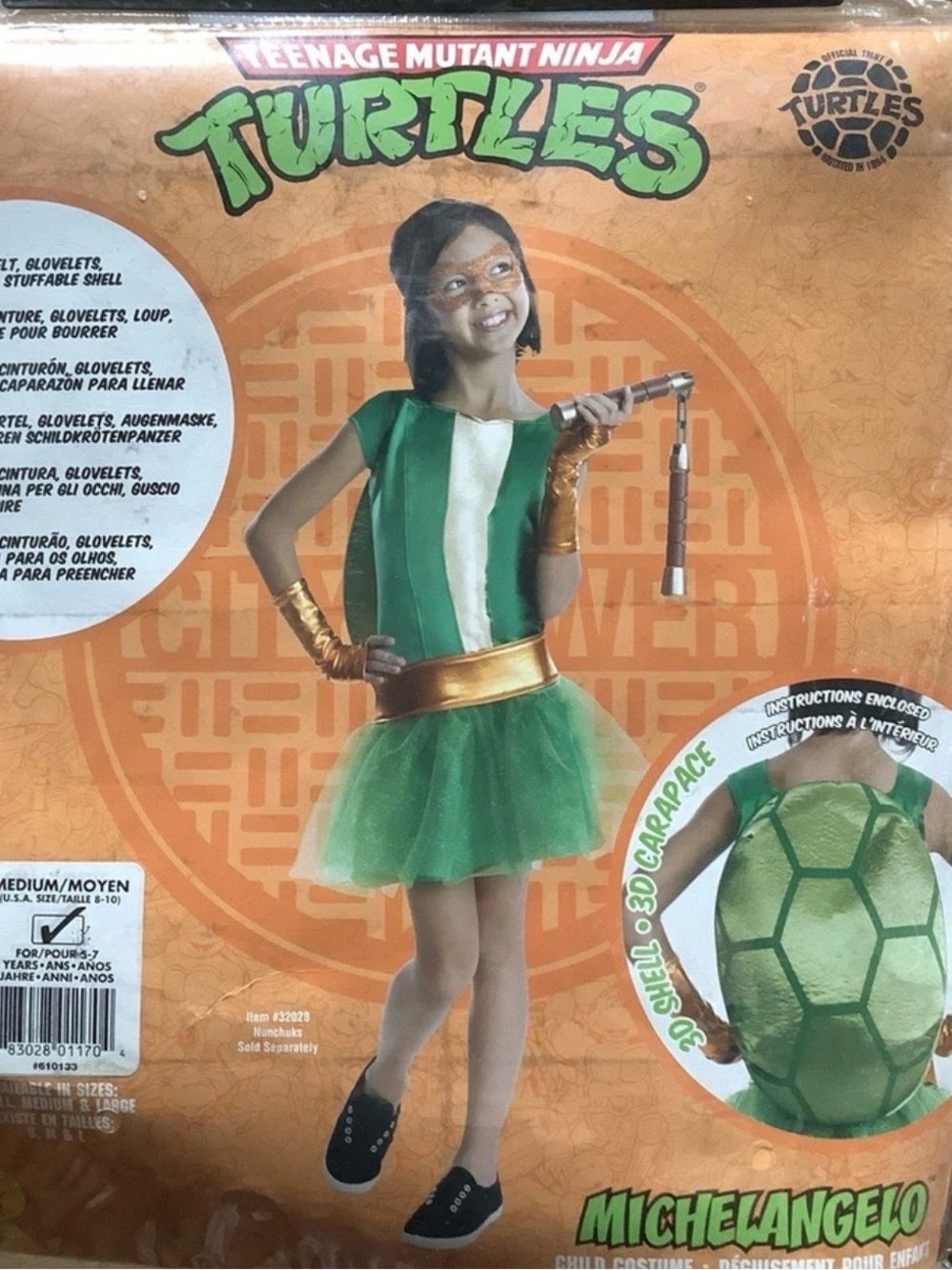 NWT TMNT Michelangelo Tutu Dress Costume Kids Medium 8-10 Rubie's Ninja Turtles